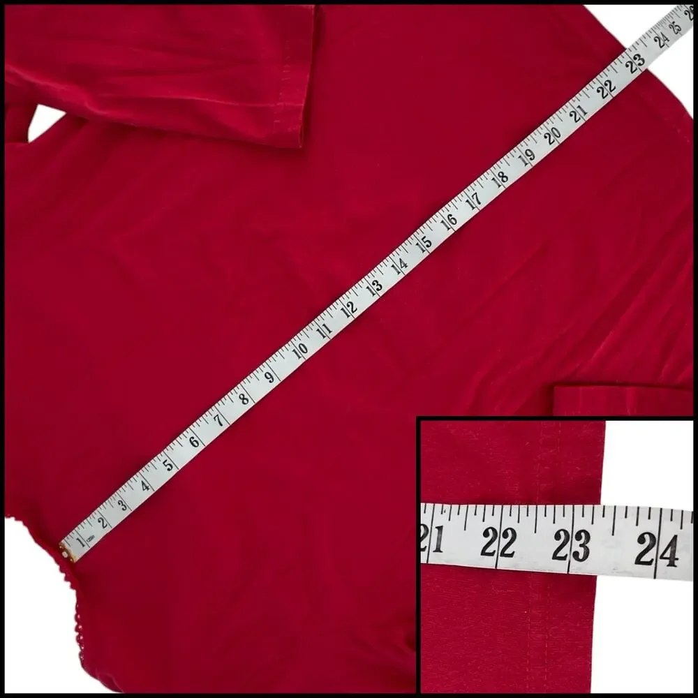 Adonna Long Sleeve Sleep Shirt Pajama Top 12-14 Large Red 95% Cotton - Picture 9 of 11